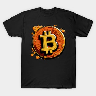 High-Quality Comic Bitcoin Logo: Symbol of Digital Currency T-Shirt